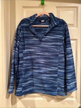 Lands' End Navy and Light Blue Striped Quarter-Zip Fleece